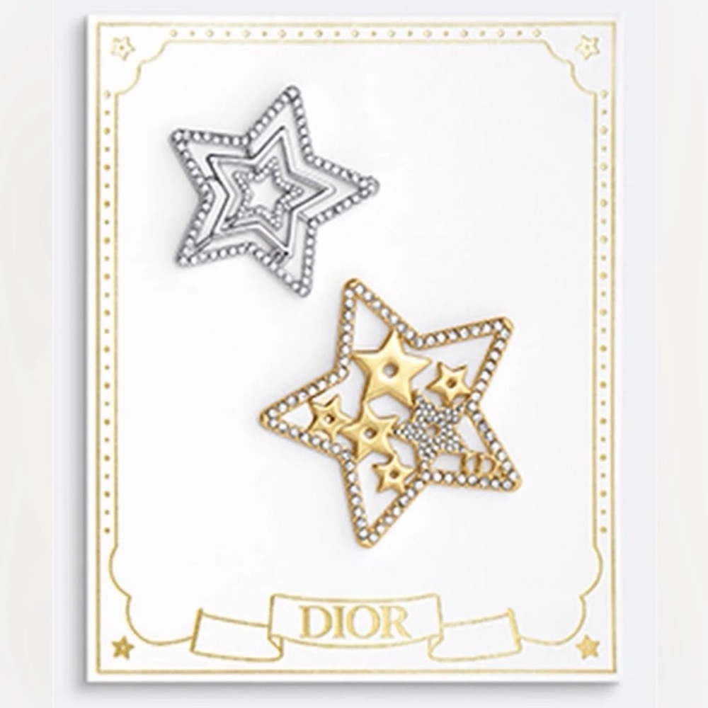 Dior Star Hair Clips Gold and Silver with Rhinestones - Holiday 2025 Beauty Gift